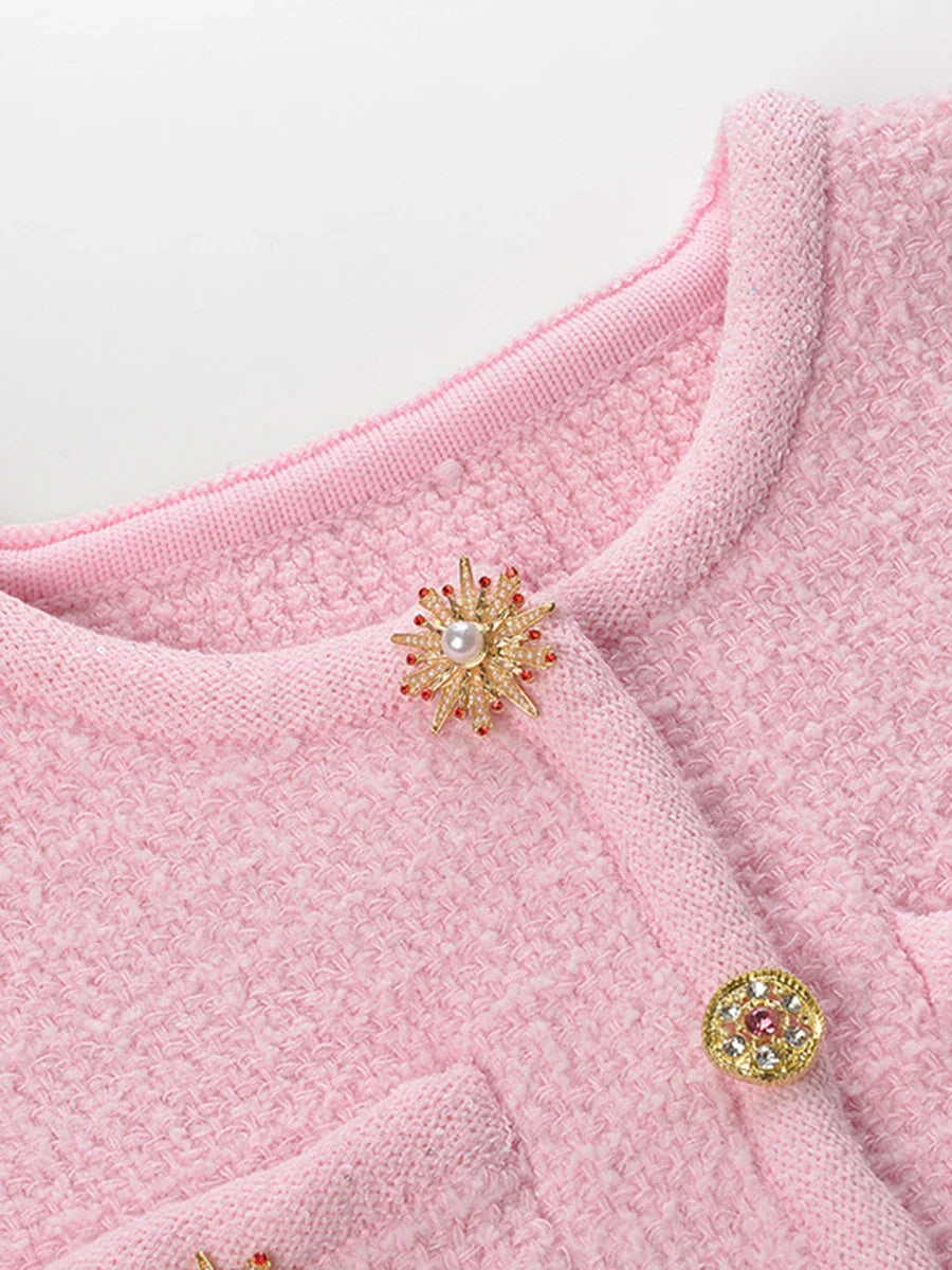 Knit Brooch Short Sleeve Top And Mini Skirt