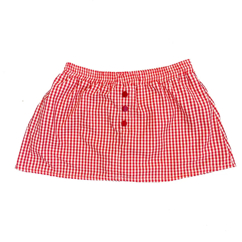 Plaid Buttoned A-line Mini Skirt