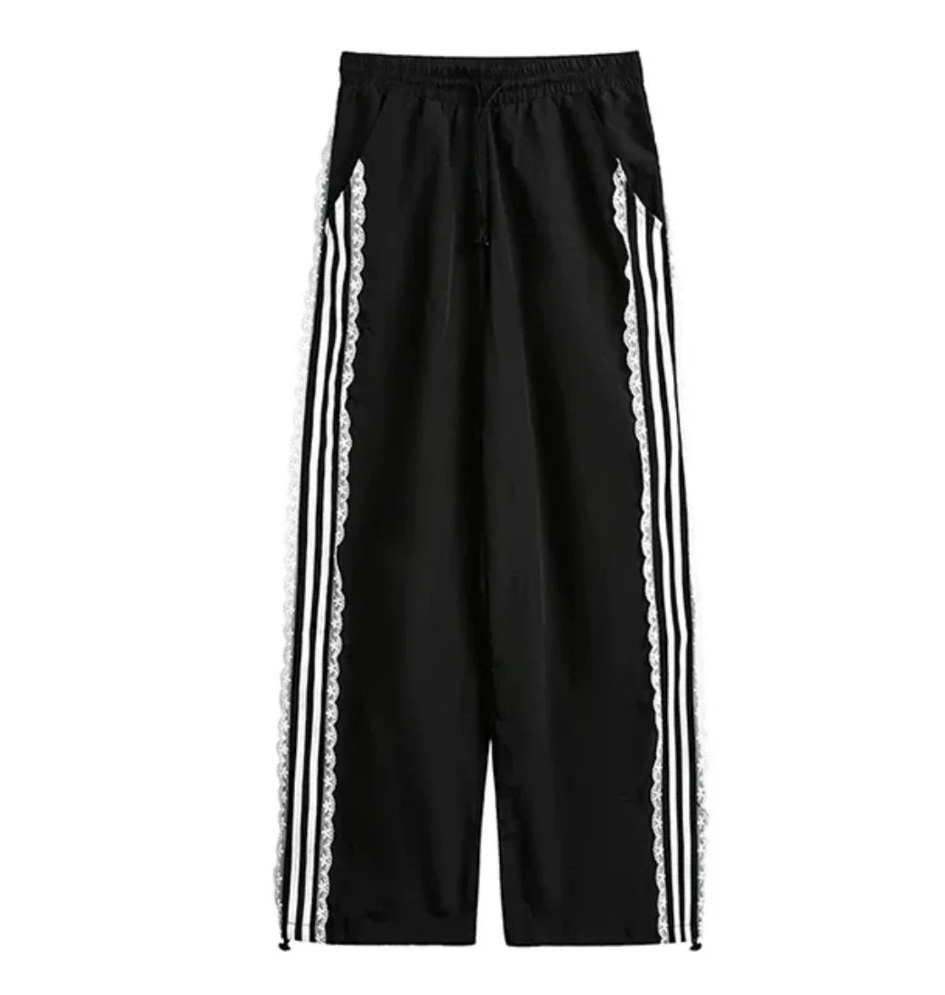 Lace Stripe Wide Track-pants