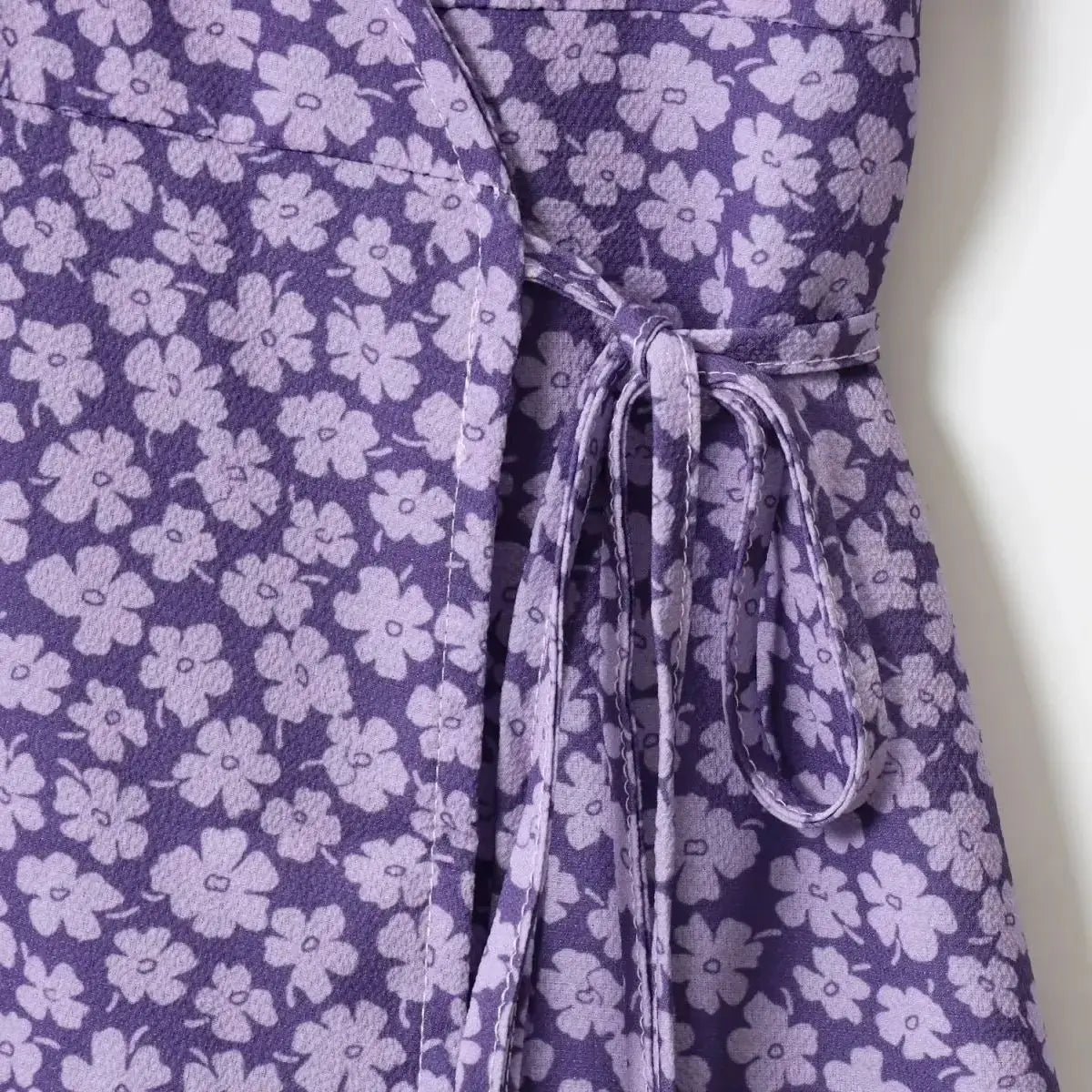 Purple Daisy Flower Print Short Sleeve Wrap Mini Dress