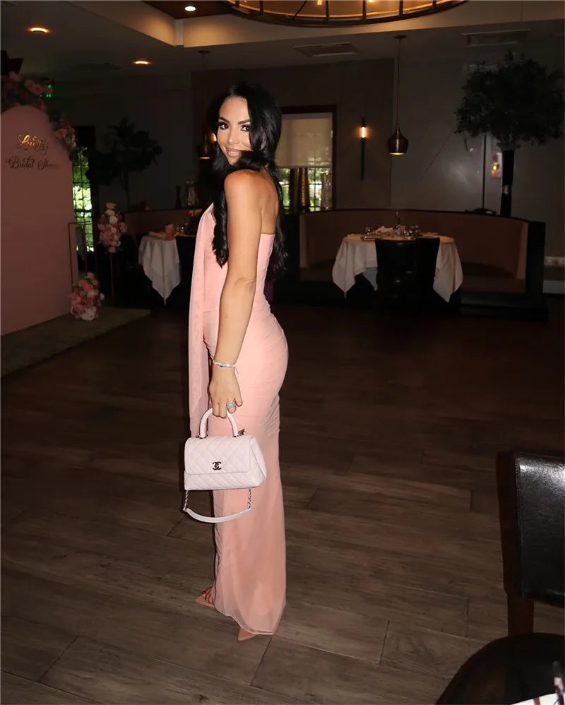 Solid Ruched Corset Top And Body-con Maxi Dress With Scarf Set