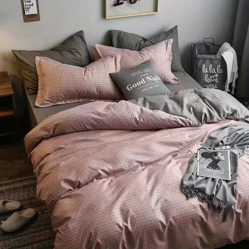 Ins Style Comfortable Bedding Set And Adult Sheets, Solid Color Skin Friendly Down Duvet Cover Set No Filling