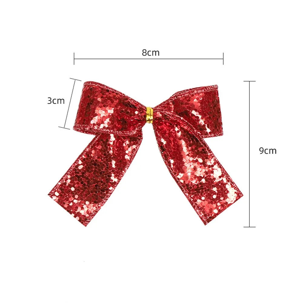 Christmas Bow Decoration Velvet Red Bow Knot Baubles Hanging Ornaments DIY Xmas Trees Pendant For Holiday Home Party Decorations