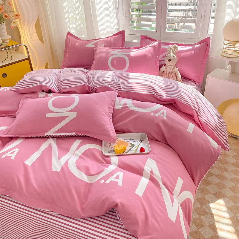 Nordic Princess Purple Bedding Set Girls Boys Single Double Size Flat Sheet Duvet Cover Pillowcase Bed Linens Home Textile