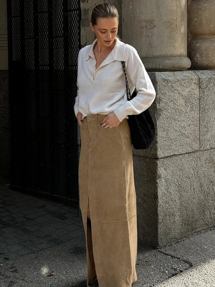 Sued Brown Maxi Skirt