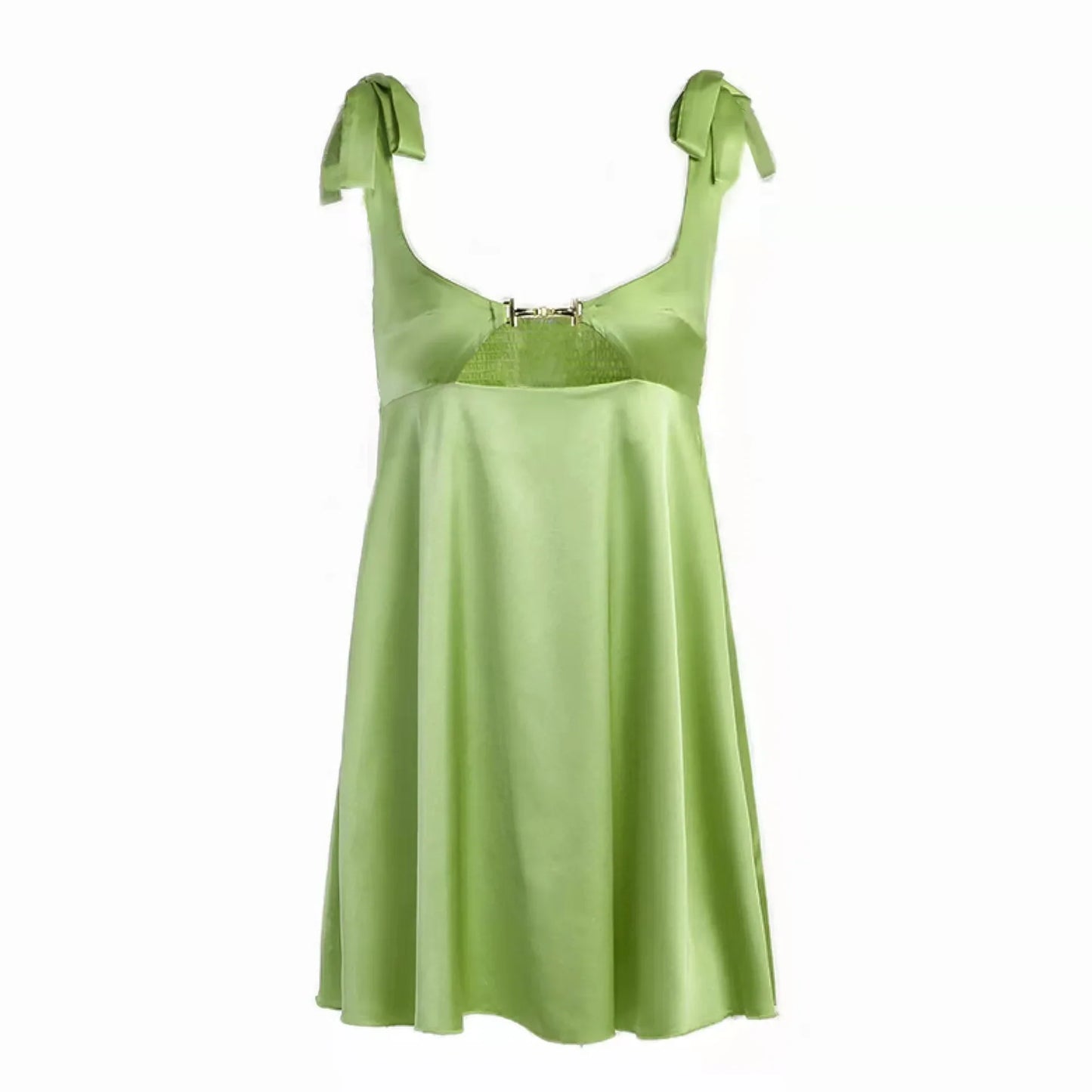 Satin Tie Up Cut Out Buckle Mini Dress