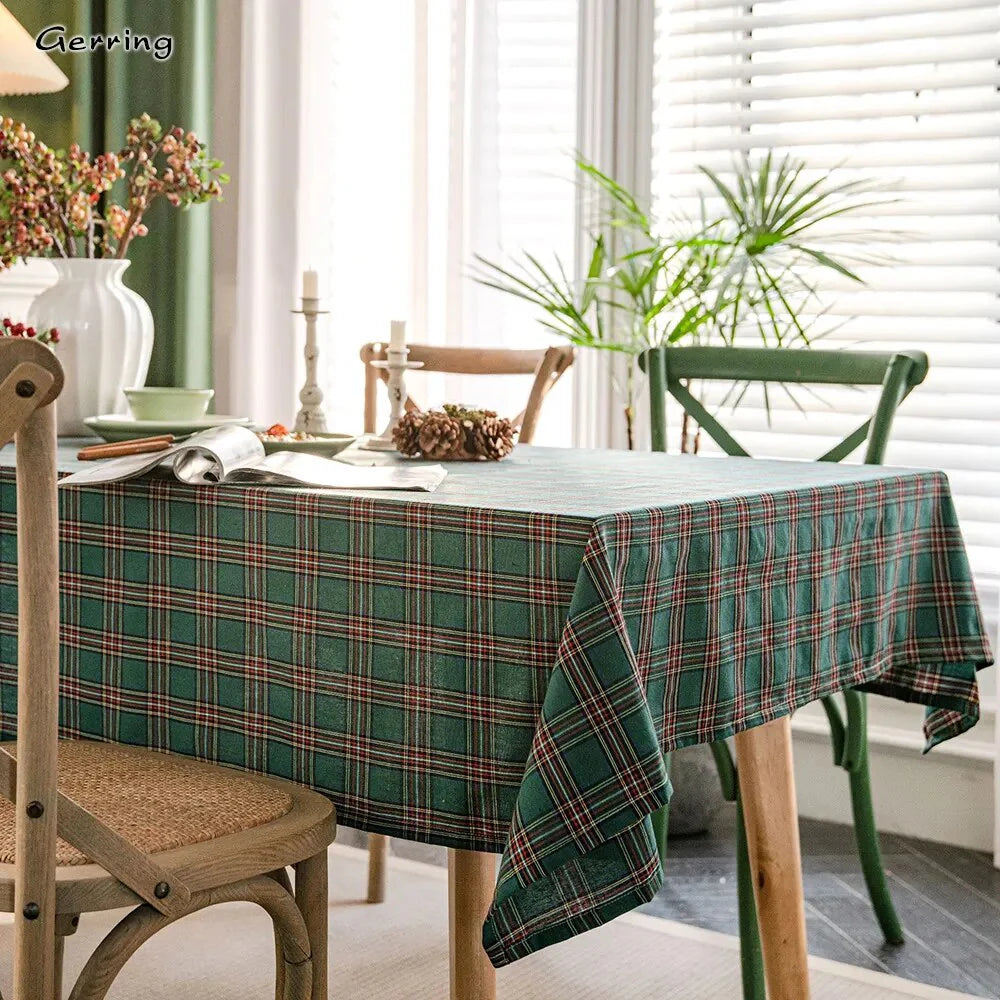 Christmas Tablecloth Dyed Green Plaid Holiday Village Home Textile New Year Rectangular Tablecloths Dining Table Cover