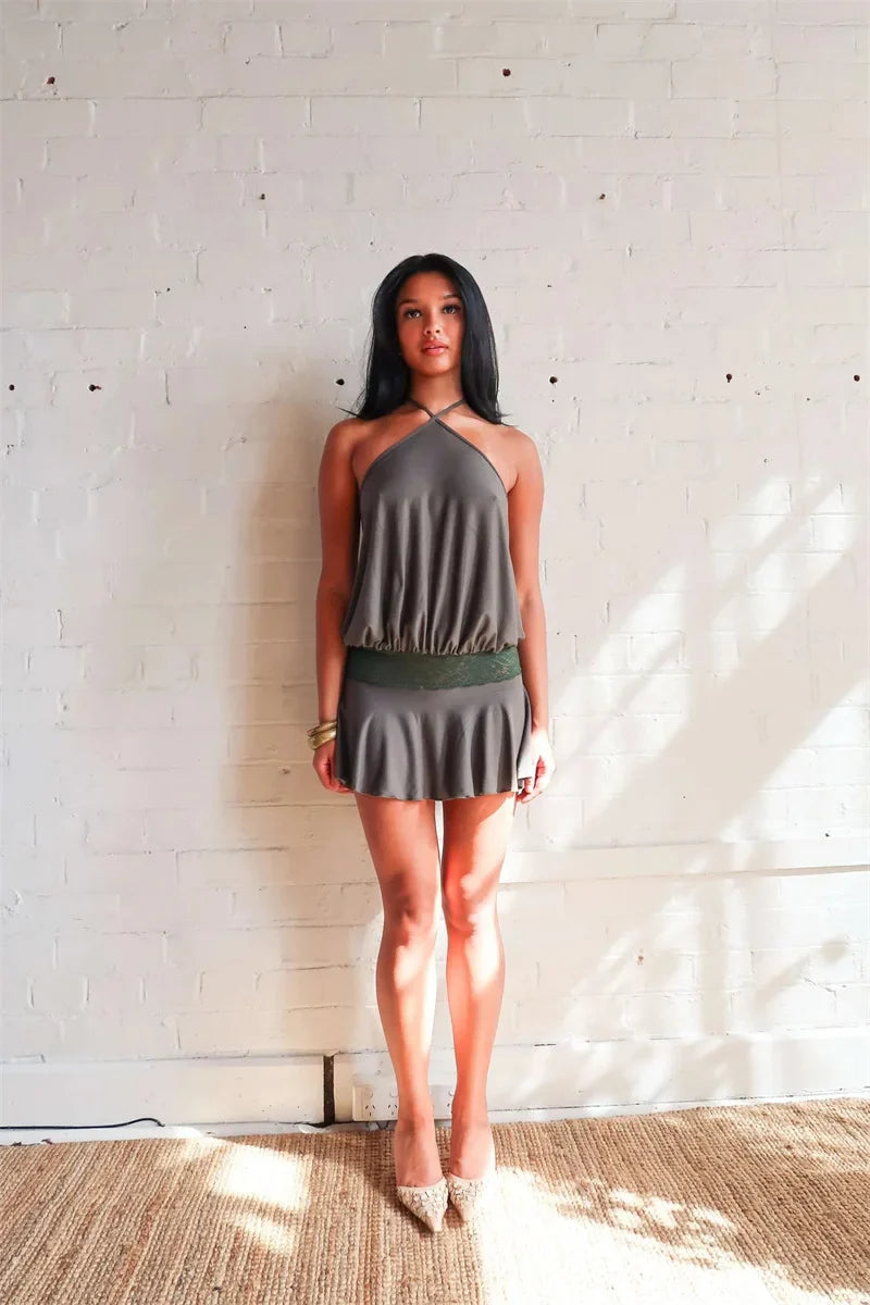 Puff Halter Frill Mini Dress