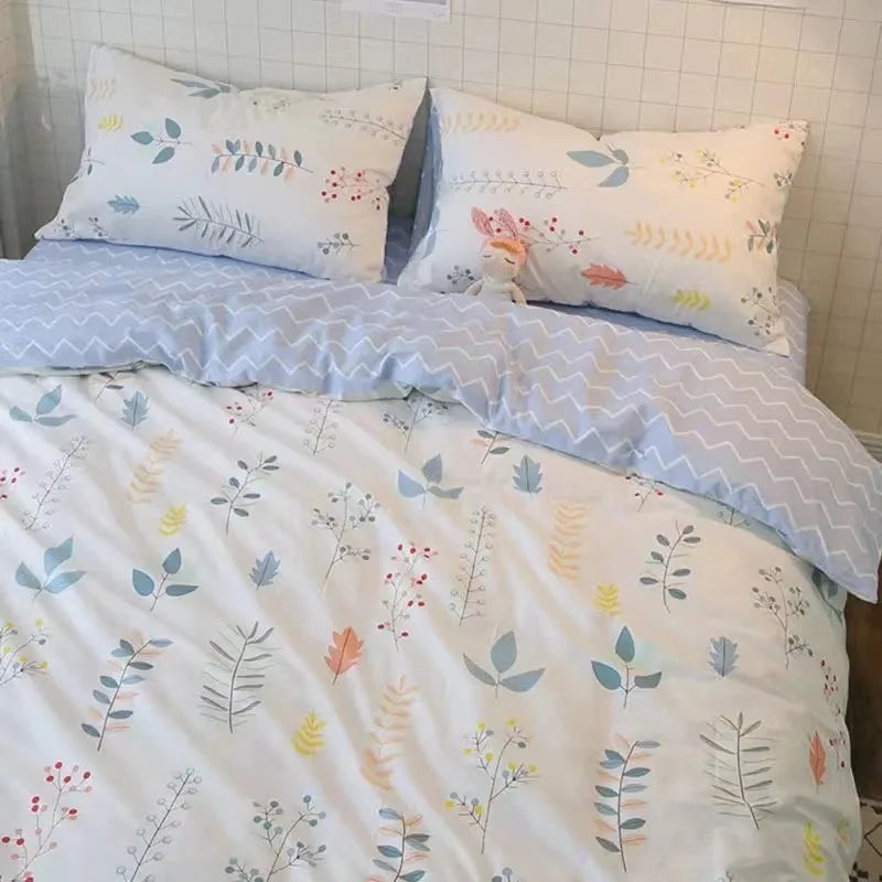 Nordic Princess Pink Bedding Set Girls Boys Single Double Size Flat Sheet Duvet Cover Pillowcase Bed Linens Home Textile