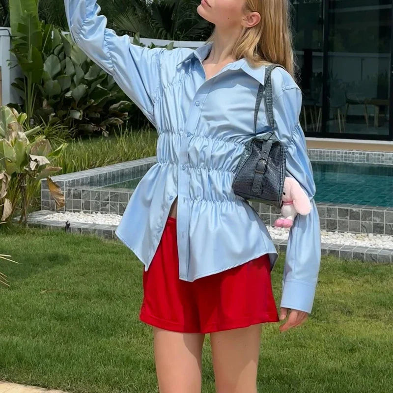 Scrunched Button Up Long Sleeve Shirt