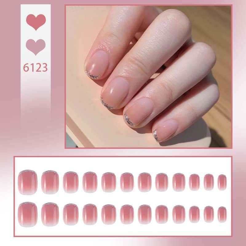 24Pcs/Box New Christmas Elk Snowflake Fake Nails Artificial Short Round Press on Acrylic Nails Tips Coffin Nail with Glue