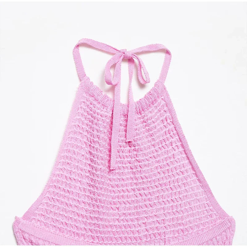 Pink Knitted Ruffles Mini Dress