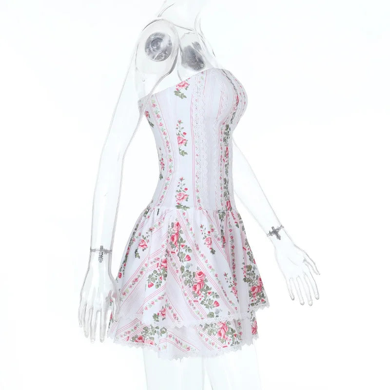 White Floral Printed Mini Dress - Slim Fit