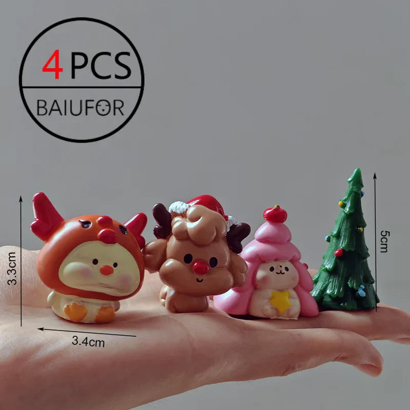 Miniature Christmas Tree Santa Claus Snowmen Gift Box Terrarium Accessories Fairy Garden Figurines Dollhouse Decor