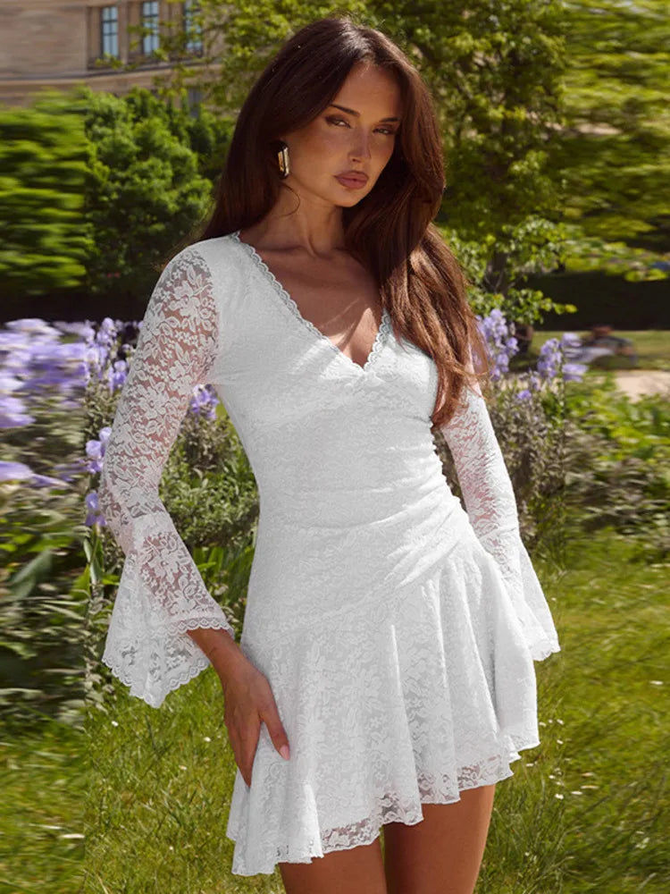 Lace Flare Long Sleeve Flare Mini Dress
