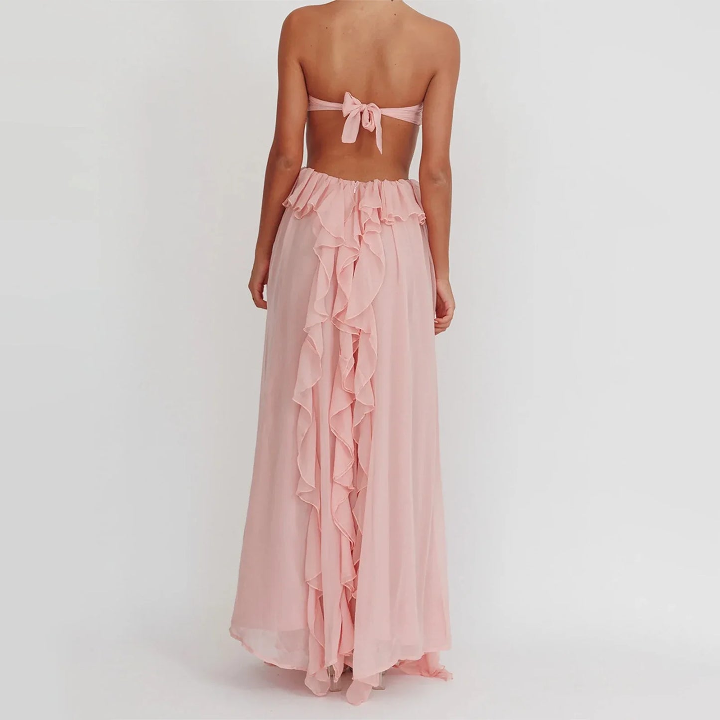 Ruffles Strapless Cut Out Tube Maxi Dress