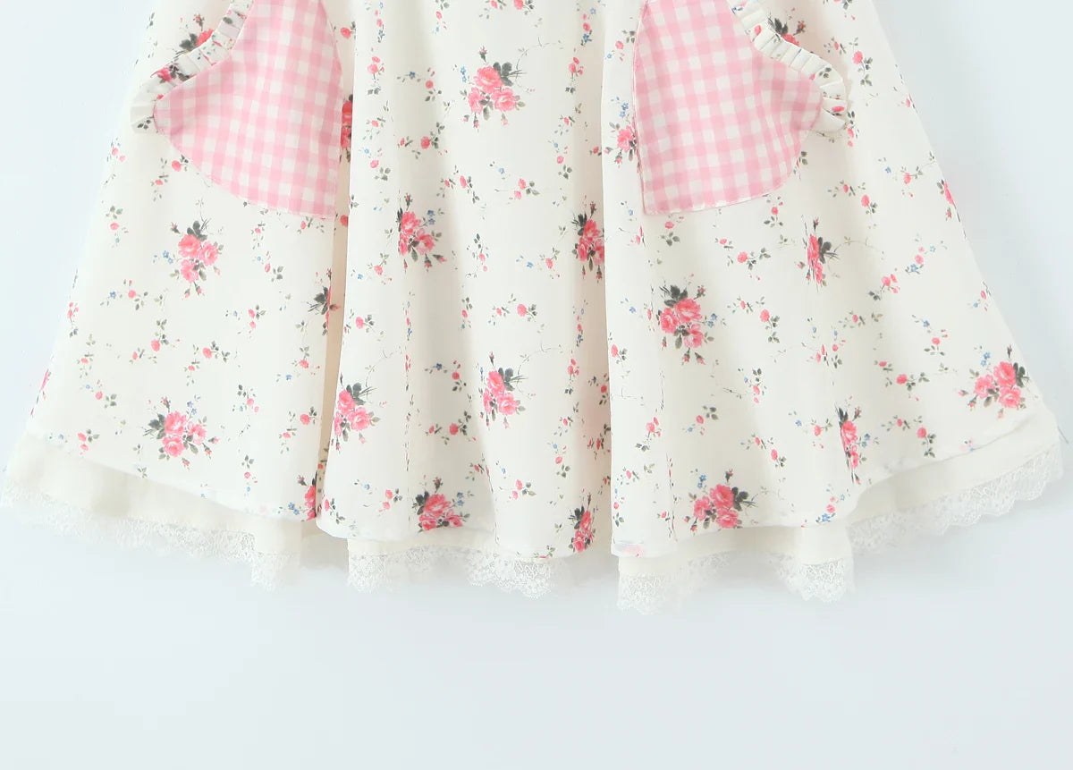 Pink Heart Pockets Floral Print Mini Dress