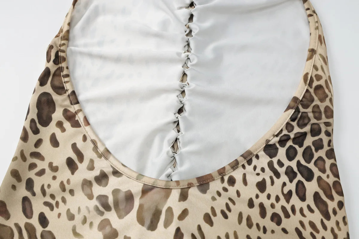 Halter Leopard Open Back Maxi Dress