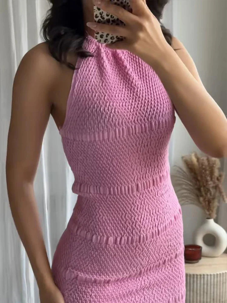 Pink Knitted Ruffles Mini Dress
