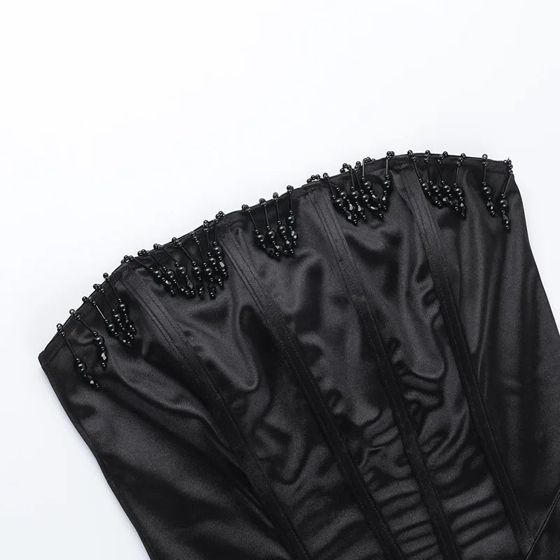 Satin Beading Tassel Corset Mini Dress