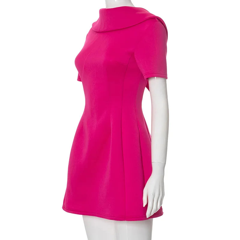 Pink Uptown Collar Short Sleeve Mini Dress