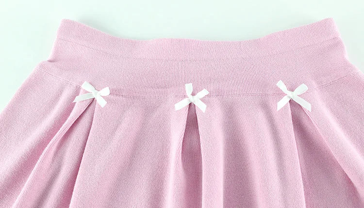 Pink Bow Ribbed Cami Top And Mini Skirt Set