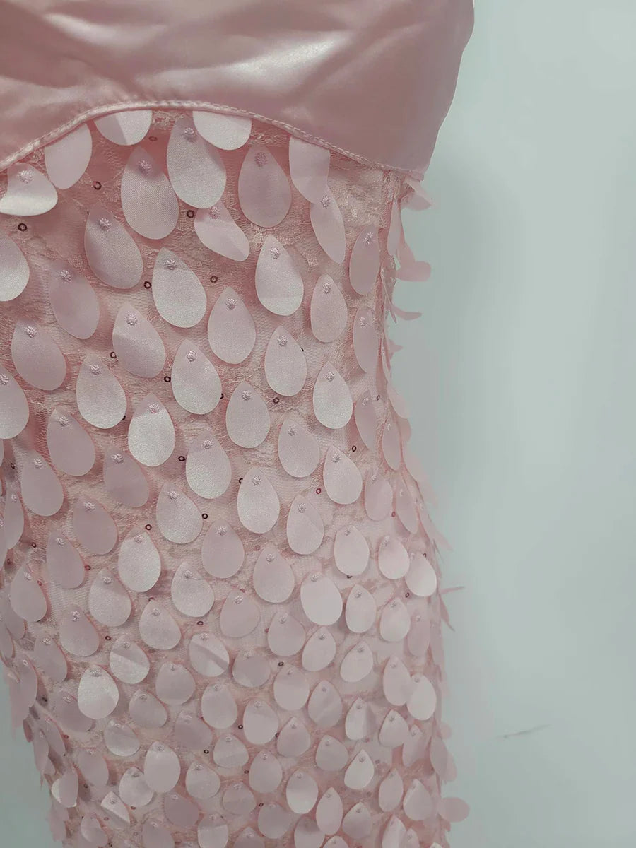 Strapless Sequins Beaded Midi Dress - A-Line Fit