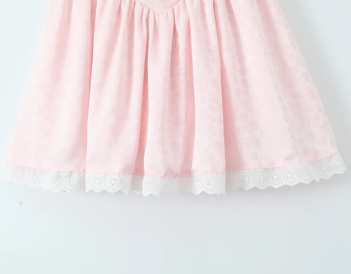 Tie Up Bow Lace Trim Flare Mini Dress