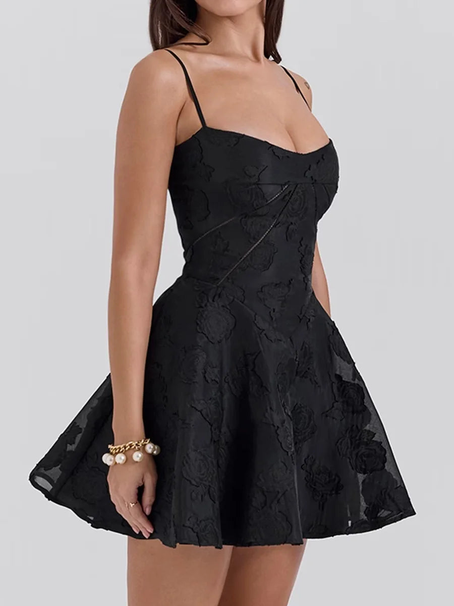 Jacquard Layered Lace Up Cami Mini Dress