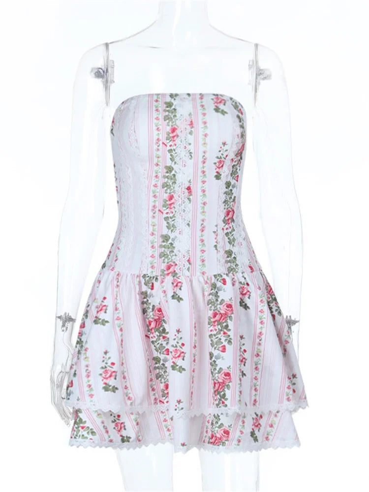 White Floral Printed Mini Dress - Slim Fit