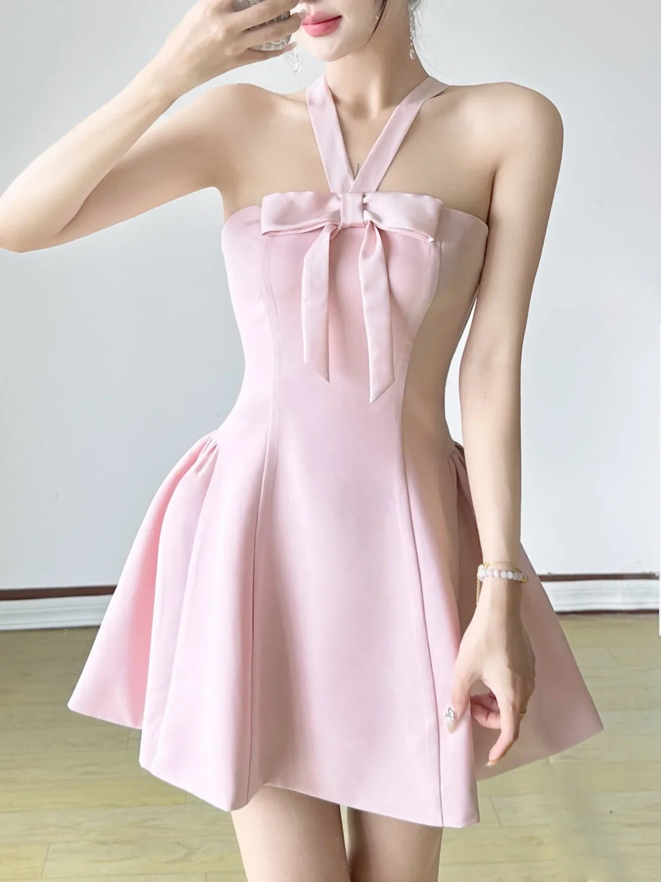 Pink Bows Halter Mini Dress