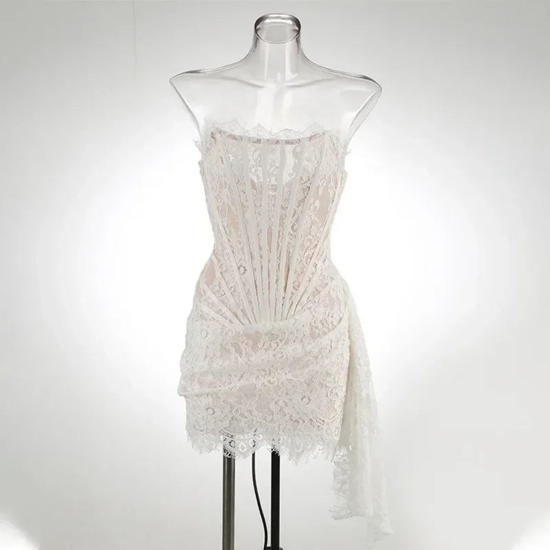 Lace Corset Draped Mini Dress