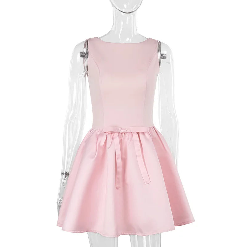 Pink Tank Bow Flare Mini Dress