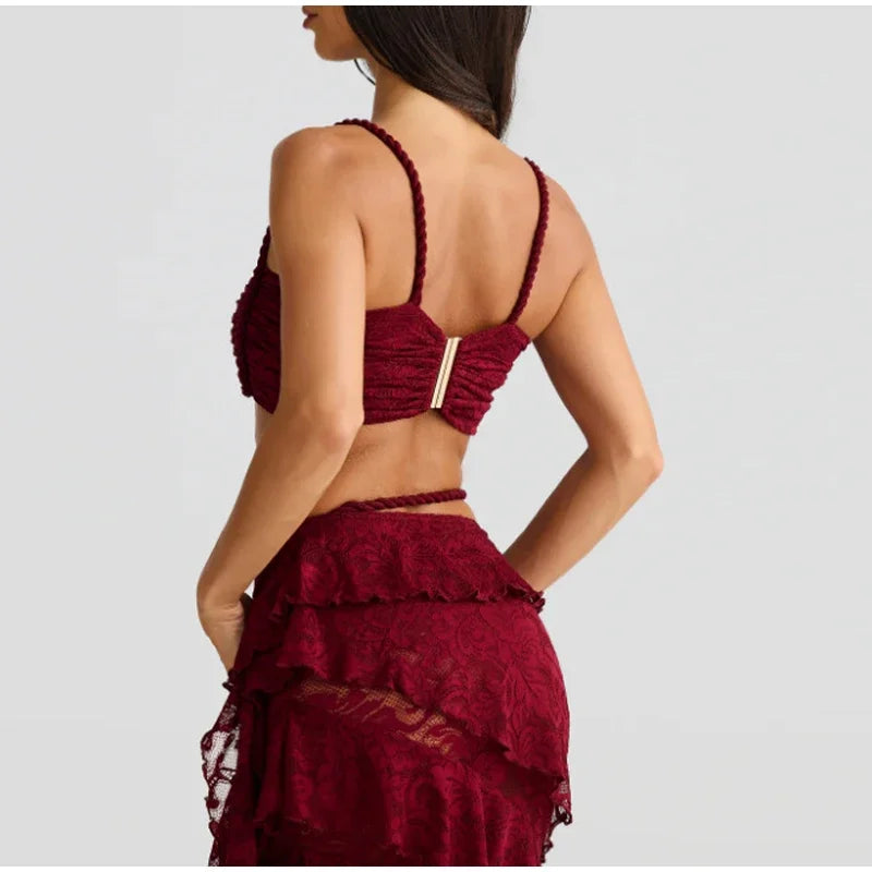 Knitted Twist Bralette And Maxi Skirt Set