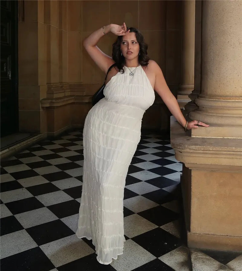 Halter Textured Open Back Maxi Dress