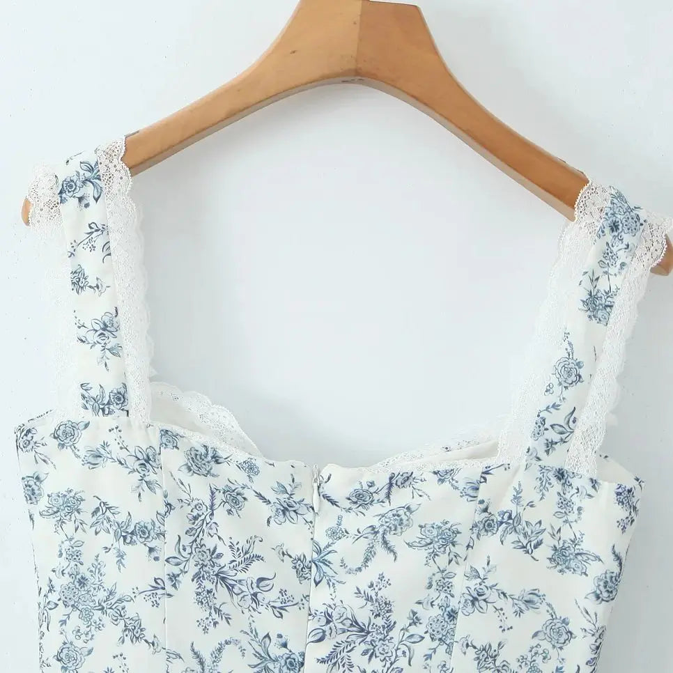 Printed Deep Neck Flare Mini Dress