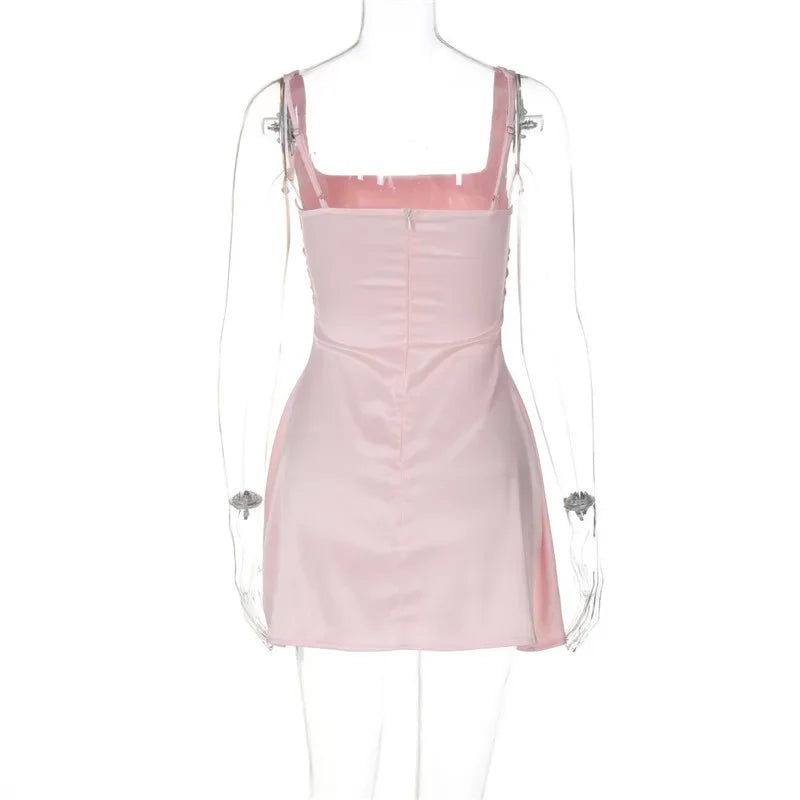 Solid Satin Square Neck Strap Mini Dress