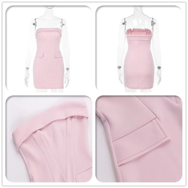 Strapless Pink Bodycon Suit Mini Dress