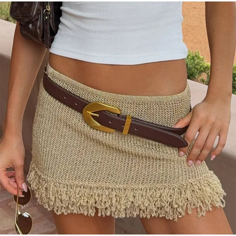 Knitted Tassels Patchwork Mini Skirt