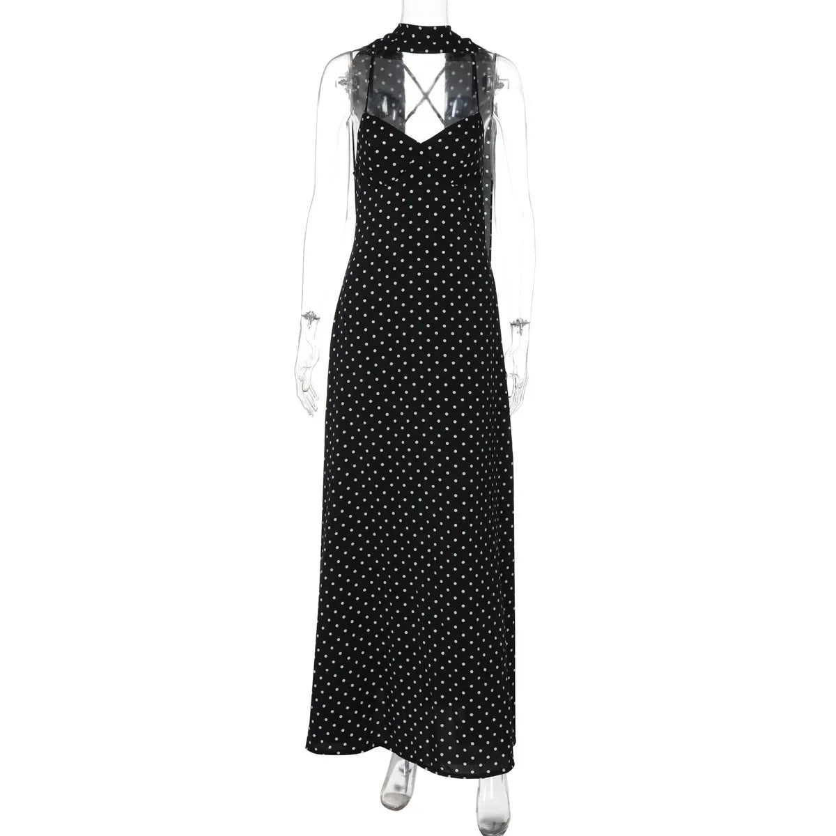 Scarf Spaghetti Strap Polka Dot Maxi Dress