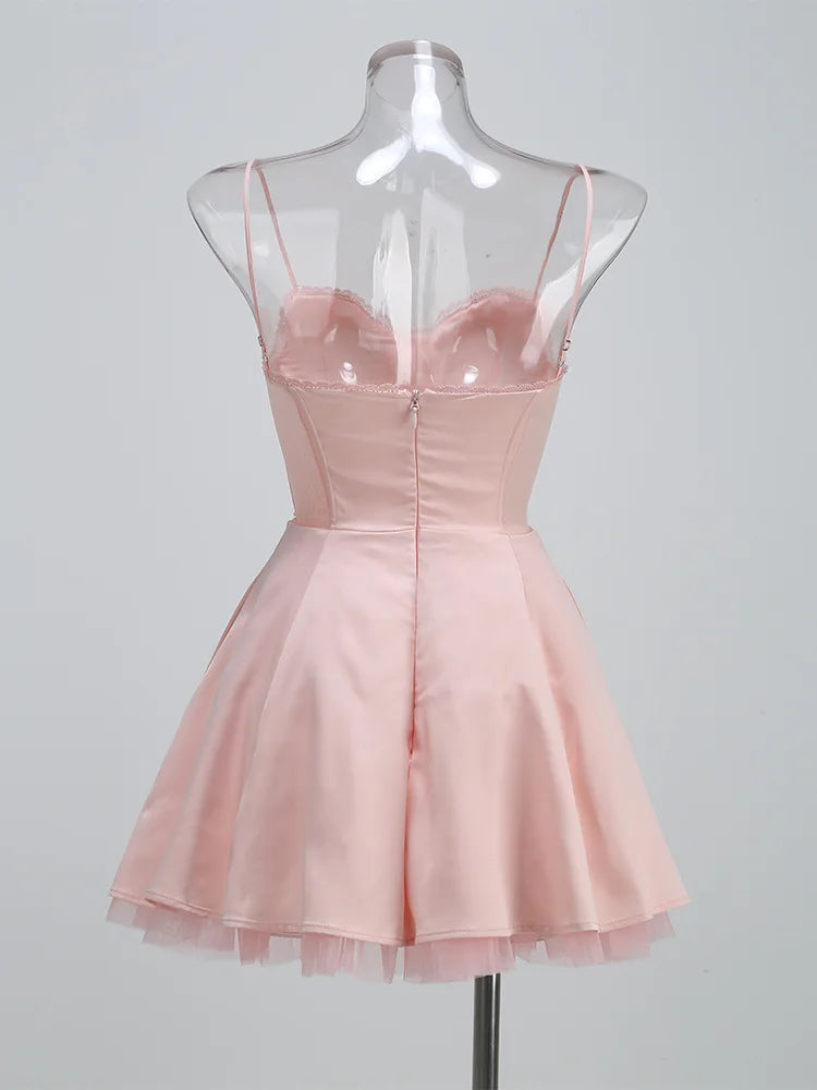 Satin Tulle Frill Strap Mini Dress