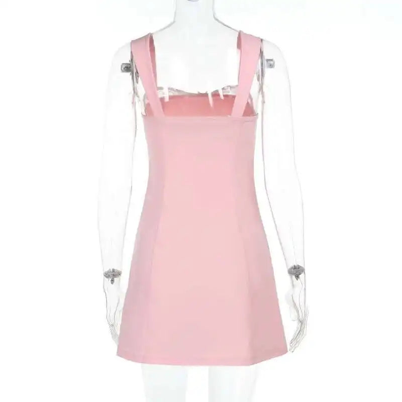 Pink Satin Strap Mini Dress