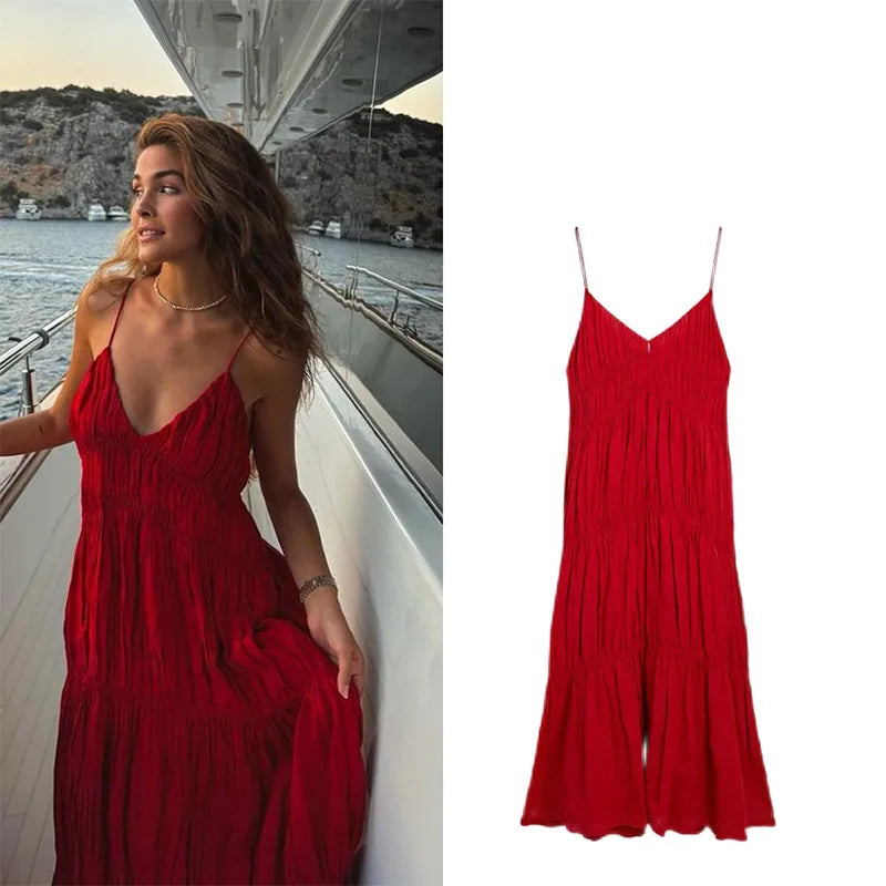 Sling V-neck A-line Long Dress