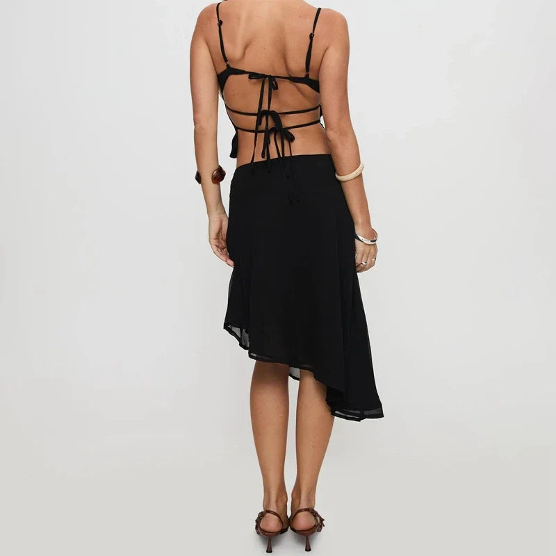 Printed V-Neck Cami & Skirt Set â€?Ruffle Midi Look