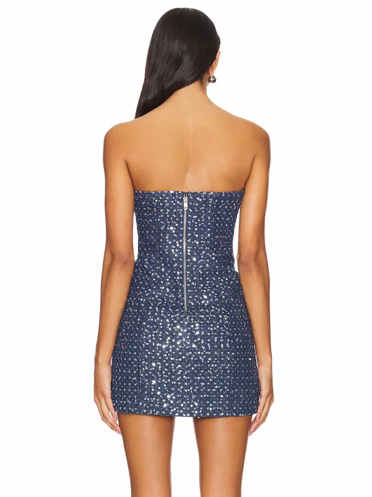 Strapless Denim Sequin Mini Dress