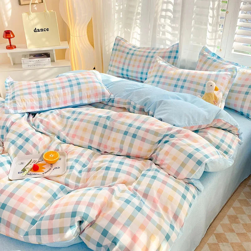 Nordic Princess Purple Bedding Set Girls Boys Single Double Size Flat Sheet Duvet Cover Pillowcase Bed Linens Home Textile