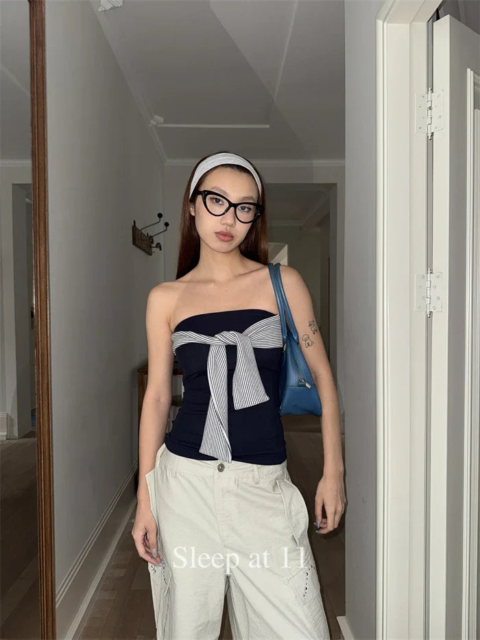 Tie Up Striped Tube Top