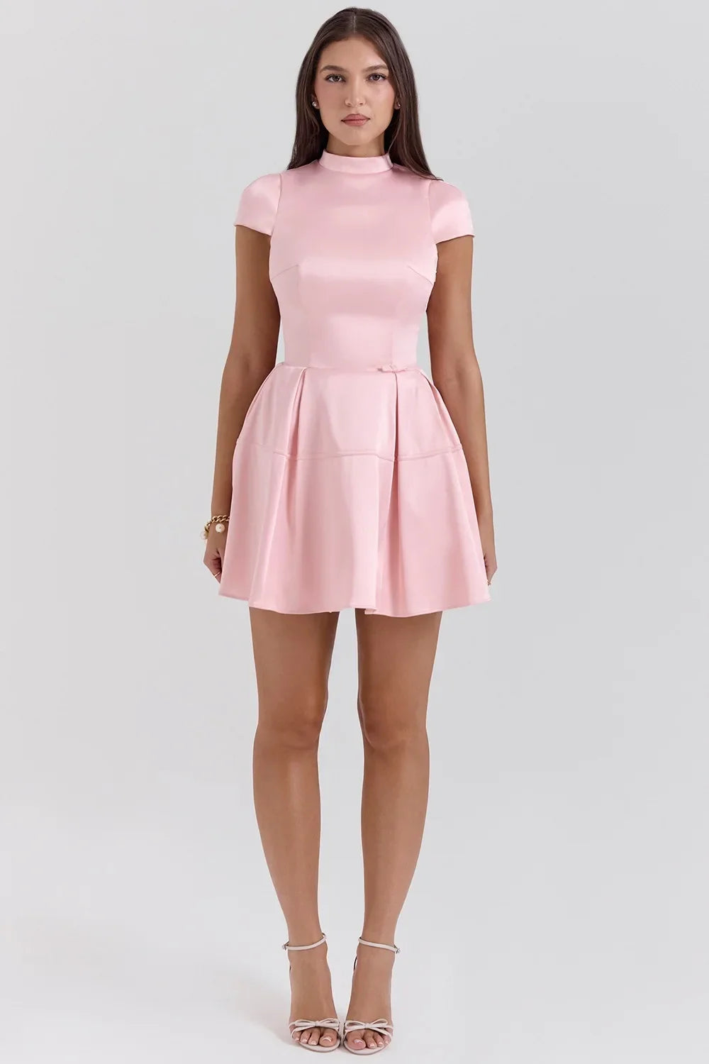 Pink Satin Mini Dress â€?Back Cutout & Flare Fit