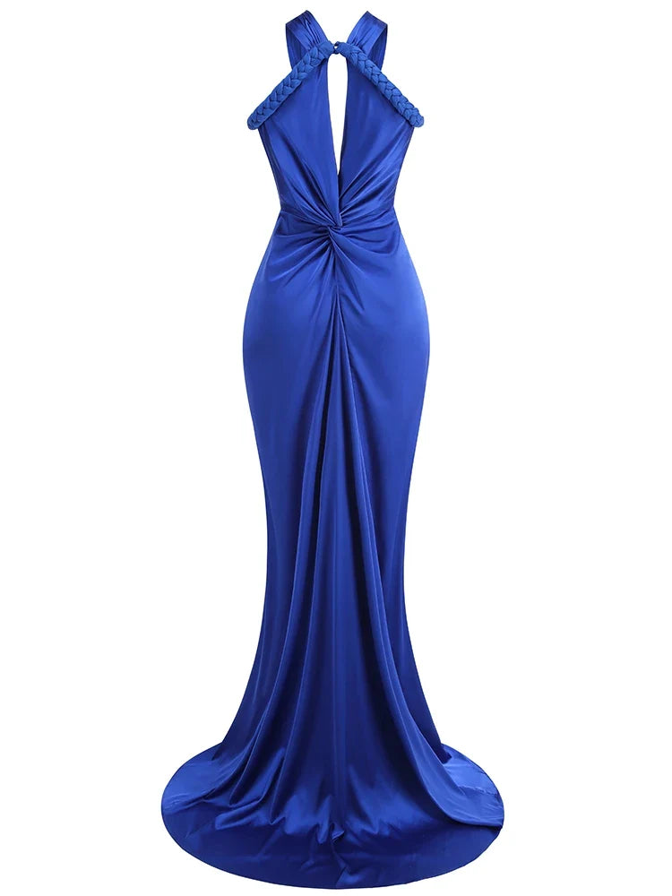 Braided Strap Satin Twisted Maxi Dress