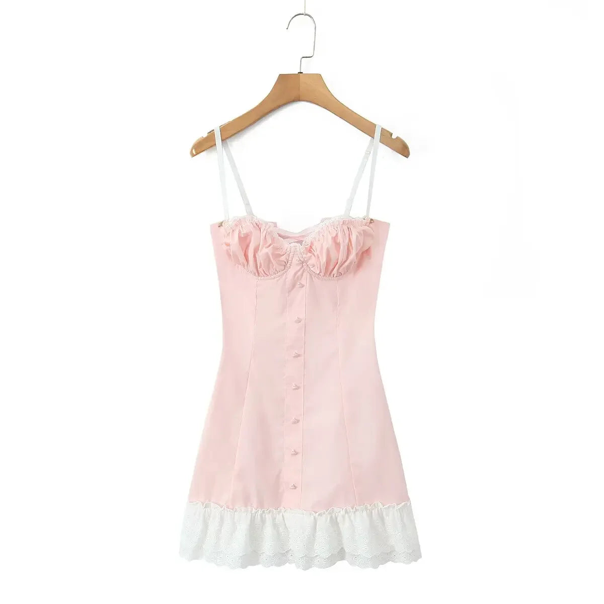 Ruffle Trim Button Cami Mini Dress